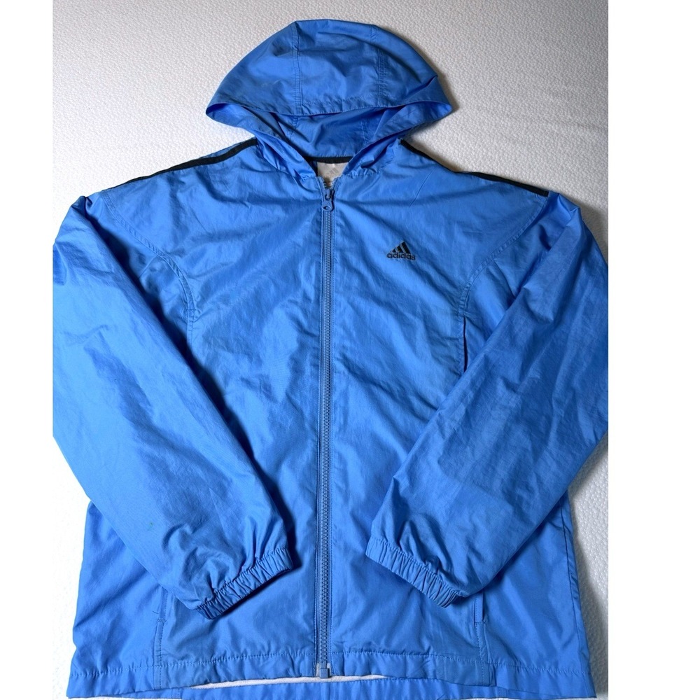 Adidas Womens Windbreaker Hoodie Jacket Small Blue Full Zip Pockets‎